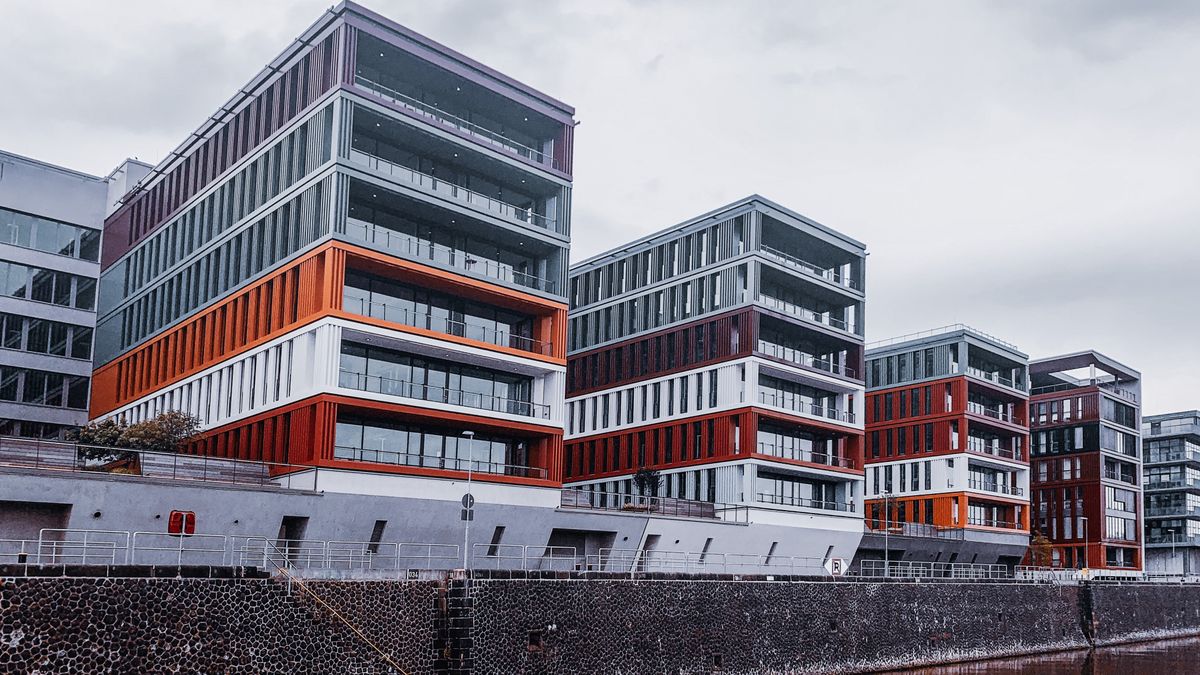 Contemporary waterfront housing complex.